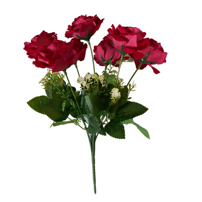 Planta Artificial Buquê Rosa Marsala ( 7 rosas) - Triakasa